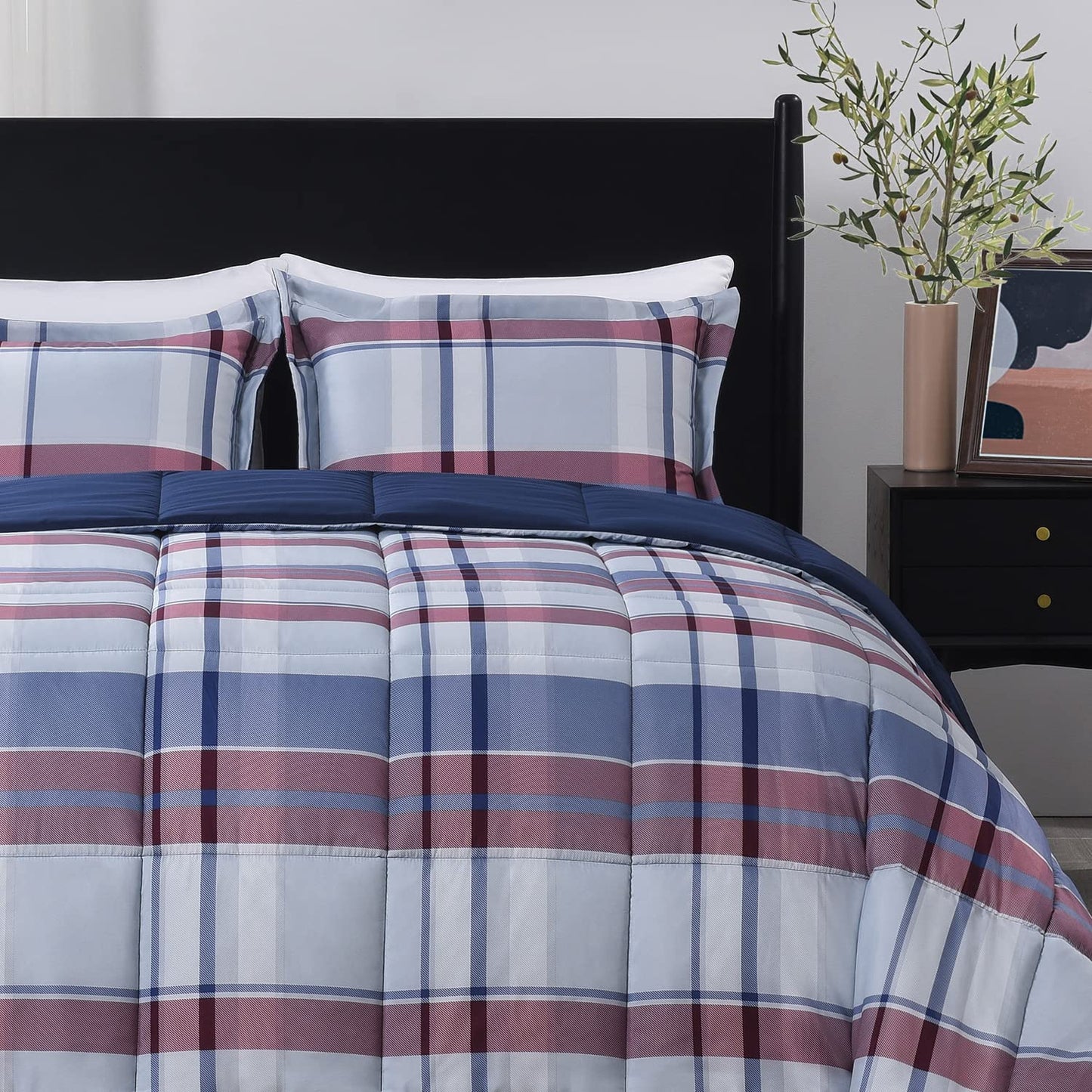 Downluxe King Size Comforter Set - Red and Black King Comforter, Soft Bedding Sets for All Seasons - 3 Pieces