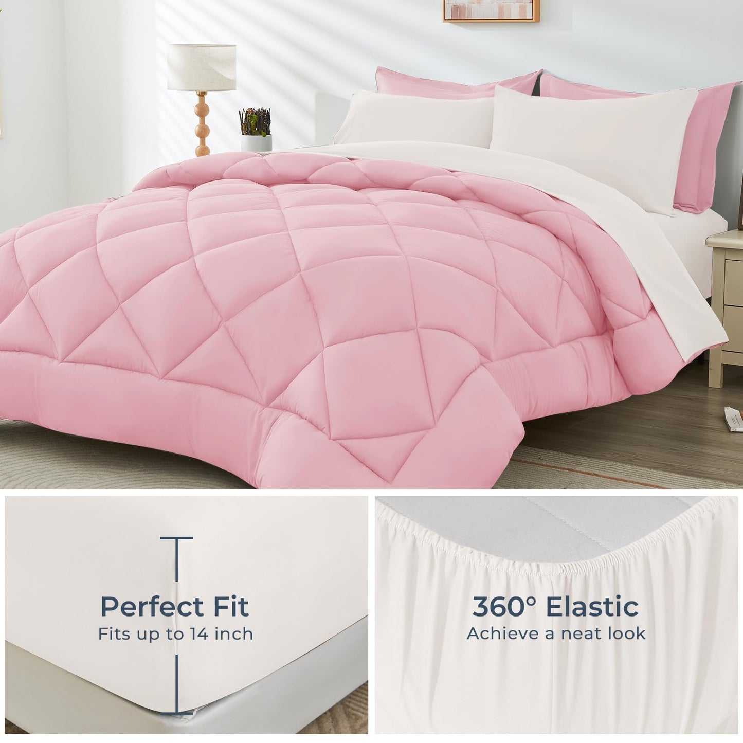 HEVUMYI 7 Pieces Queen Comforter Set, All Season Reversible Bed in a Bag Queen, Ultra Soft Queen Bedding Set