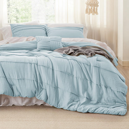 Bedsure Beige Queen Comforter Set - 4 Pieces Pinch Pleat Bed Set, Down Alternative Bedding Sets for All Season, 1 Comforter, 2 Pillowcases, 1 Decorative Pillow